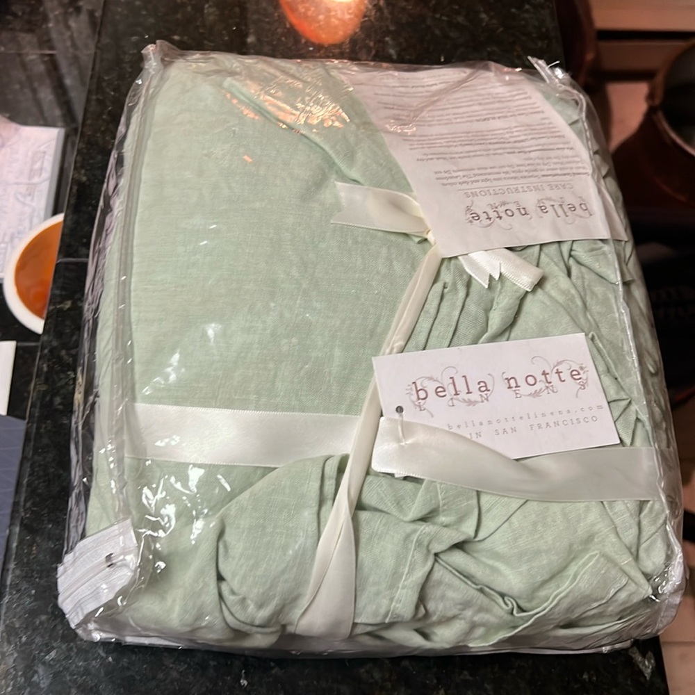 Bella Notte Linen Crib Dust Ruffle with 18” drop.  Color is Mint Julep New